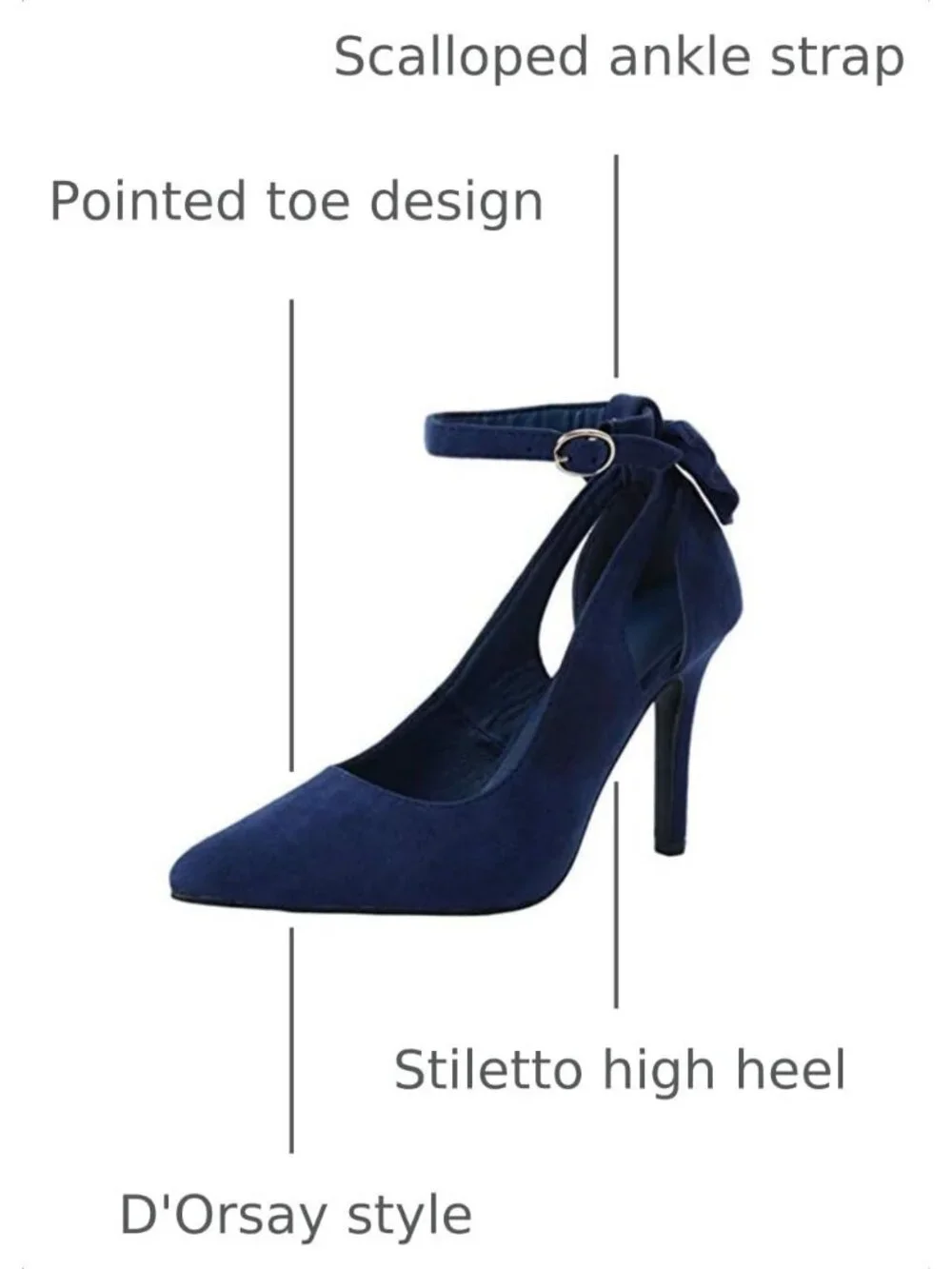 Women's Navy Pointed Toe High Heels Ankle Strap Sexy Bowtie Back Dress Sandals